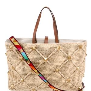 Valentino Roman Stud Quilted Raffia Bag